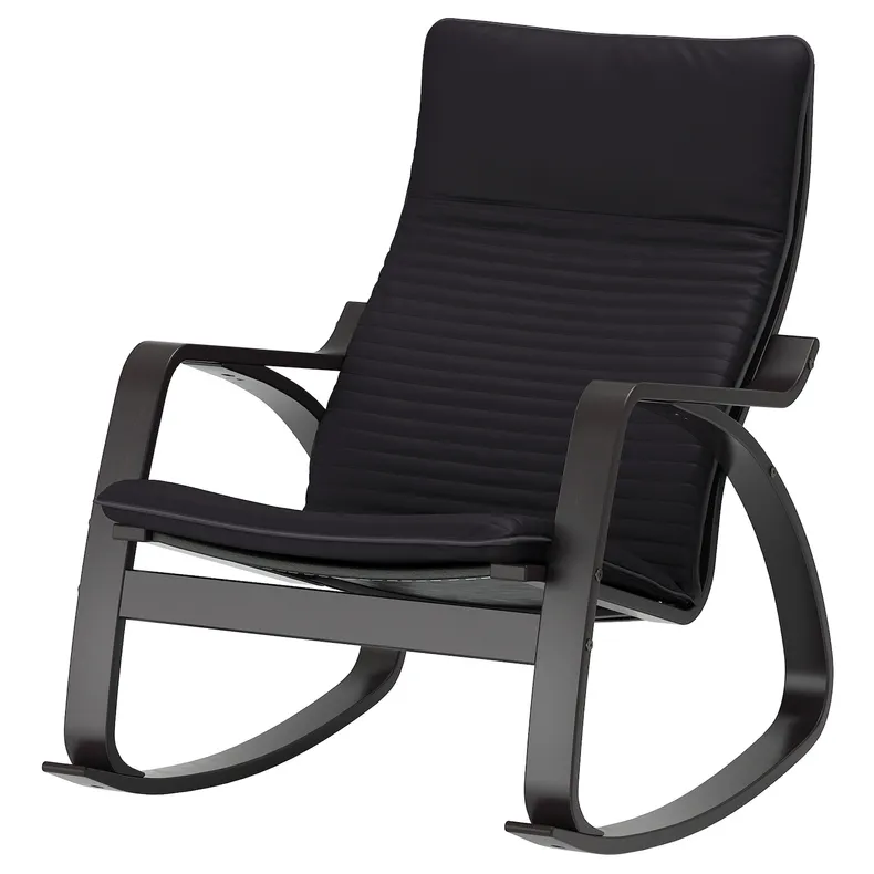 IKEA POÄNG ПОЕНГ, крісло-гойдалка, чорно-коричневий / КНІСА чорний 394.292.32 фото №1