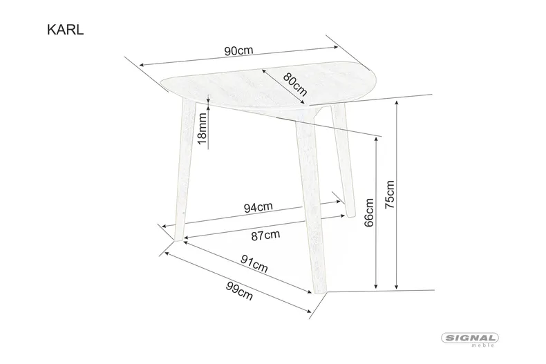 Стіл обідній SIGNAL KARL, дуб, 90x80 фото №3