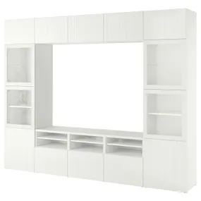 IKEA BESTÅ БЕСТО, комбінація шаф для тв/скляні дверц, біле скло Sutterviken/Sindvik біле прозоре скло, 300x42x231 см 594.112.45 фото