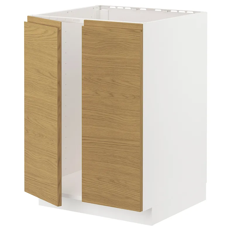 IKEA METOD МЕТОД, підлогова шафа для мийки+2 дверцят, білий / Voxtorp імітація. дуб, 60x60 см 895.383.18 фото №1