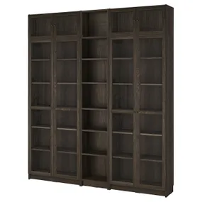 IKEA BILLY БІЛЛІ / OXBERG ОКСБЕРГ, книжк шафа зі склян двер/дод модул, Темно-коричневий імітація. дуб, 200x30x237 см 495.818.94 фото