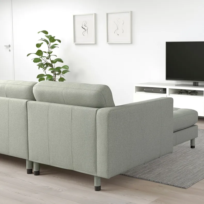 IKEA LANDSKRONA ЛАНДСКРУНА, 3-місний диван із кушеткою, Гарматний світло-зелений / дерев'яний / чорний 494.442.32 фото №2