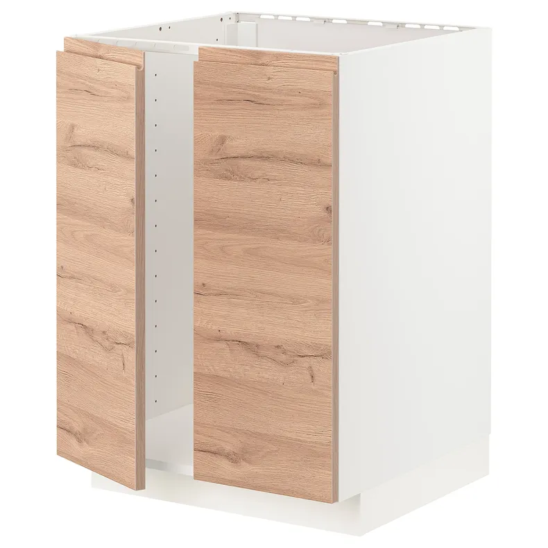 IKEA METOD МЕТОД, напольный шкаф для мойки+2 двери, белый / Воксторп имит. дуб, 60x60 см 694.645.49 фото №1