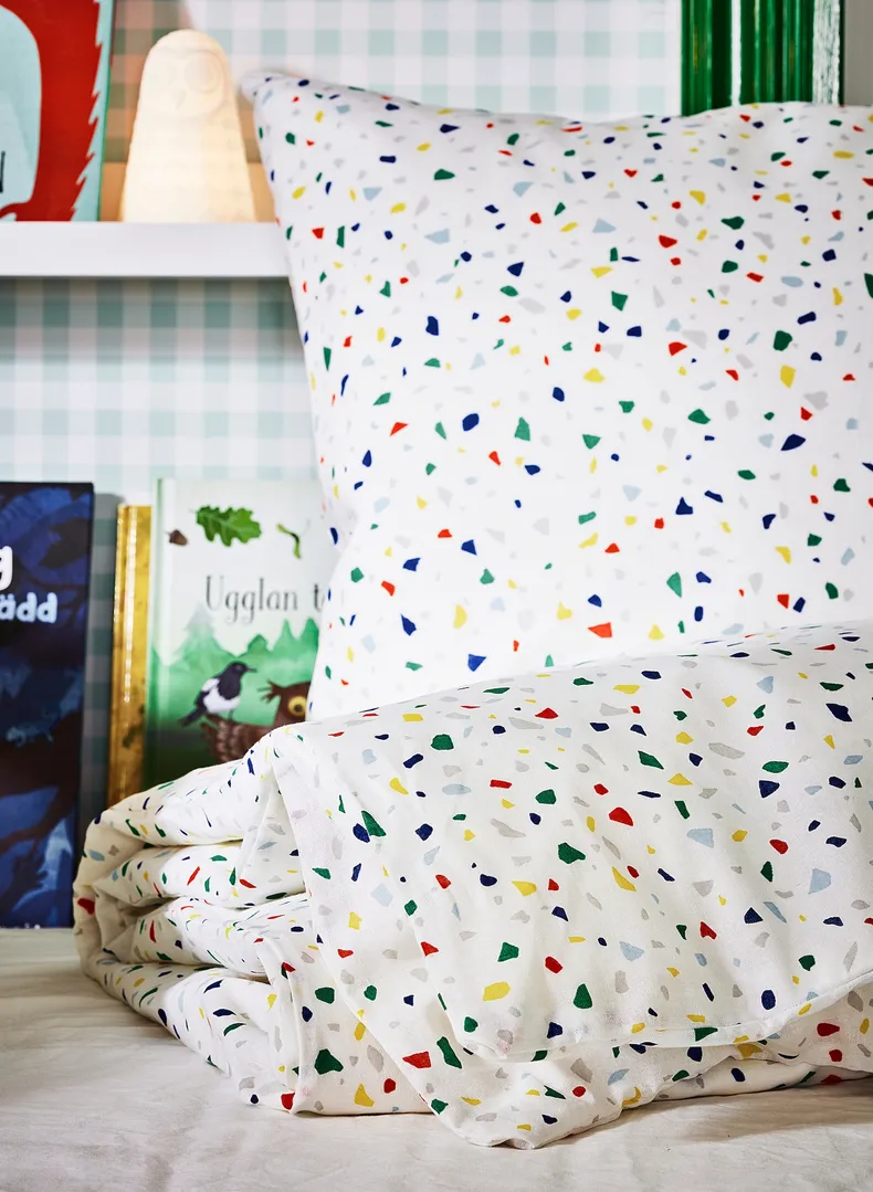 IKEA MÖJLIGHET МЕЙЛІГХЕТ, підковдра та наволочка, білий/мозаїчний візерунок, 150x200/50x60 см 104.236.88 фото №8