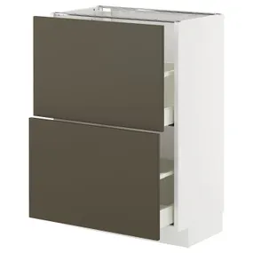 IKEA METOD МЕТОД / MAXIMERA МАКСИМЕРА, напольный шкаф с 2 ящиками, белый/гавсторпский коричневый/бежевый, 60x37 см 195.584.99 фото