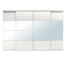 IKEA SKYTTA СКЮТТА / MEHAMN/AULI МЕХАМН/АУЛІ, комбінація розсувних дверцят, алюміній/біле дзеркало, 351x240 см 395.759.35 фото