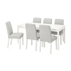 IKEA EKEDALEN ЕКЕДАЛЕН / BERGMUND БЕРГМУНД, стіл+6 стільців, білий / світло-сірий / білий, 180/240 см 894.082.32 фото