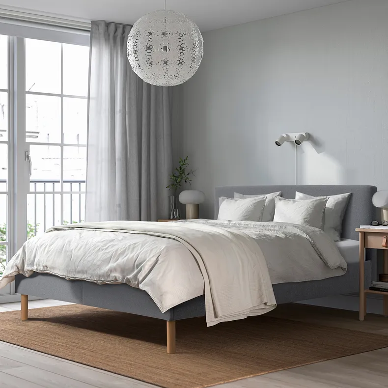 IKEA NARRÖN НАРРЕН, каркас ліжка з оббивкою, сірий, 140x200 см 105.561.07 фото №6