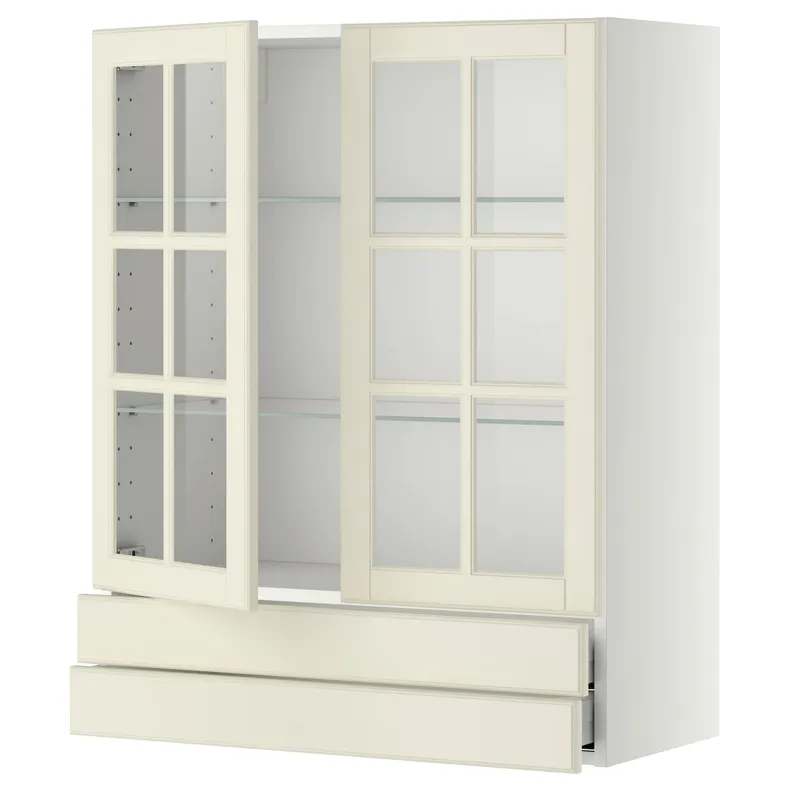 IKEA METOD МЕТОД / MAXIMERA МАКСІМЕРА, шафа навісна, 2 скл дверцят / 2 шухл, білий / БУДБІН кремово-білий, 80x100 см 693.949.95 фото №3