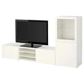 IKEA BESTÅ БЕСТО, шкаф для ТВ, комбин / стеклян дверцы, белый / Лапвикен белое прозрачное стекло, 240x42x129 см 293.294.12 фото