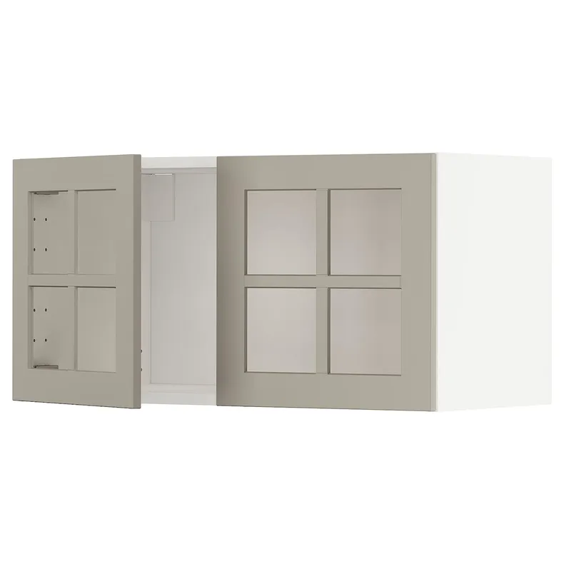 IKEA METOD МЕТОД, шафа навісна із 2 скляними дверцят, білий / стенсундський бежевий, 80x40 см 694.696.60 фото №1