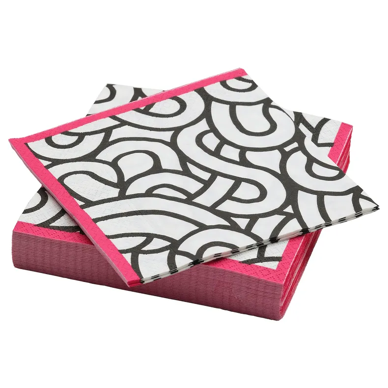 IKEA SÖTRÖNN СОТРЁНН, салфетка бумажная, дизайн белый / черно-розовый, 33x33 см 305.688.64 фото №1