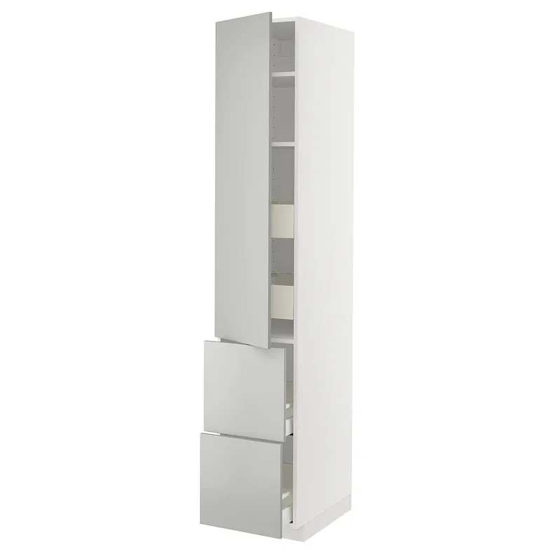 IKEA METOD МЕТОД / MAXIMERA МАКСИМЕРА, высокий шкаф+полки / 4ящ / двр / 2фасада, белый / светло-серый, 40x60x220 см 195.393.78 фото №1