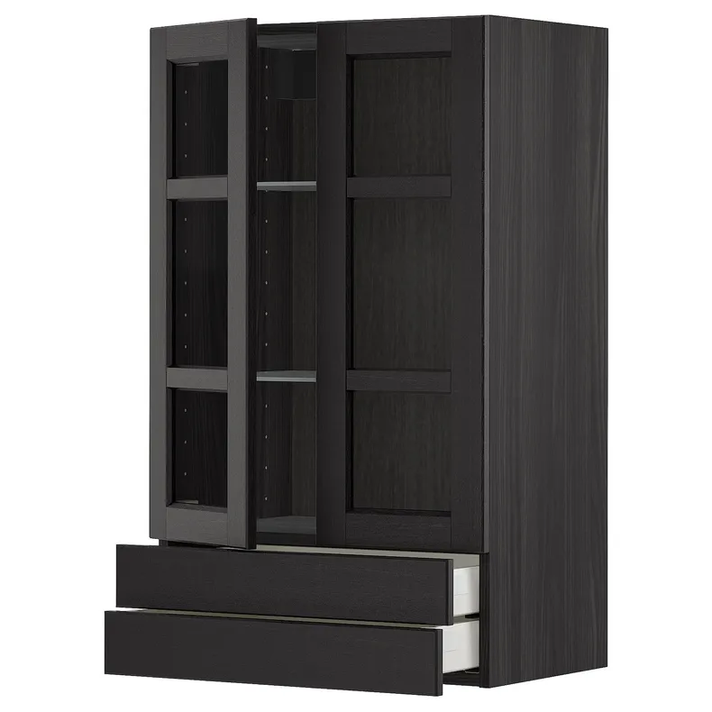 IKEA METOD МЕТОД / MAXIMERA МАКСИМЕРА, навесной шкаф / 2 стекл двери / 2 ящика, черный / Лерхиттан с черными пятнами, 60x100 см 294.566.50 фото №1