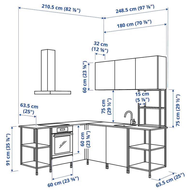 IKEA ENHET ЭНХЕТ, угловая кухня, антрацит / белый 593.381.27 фото №3