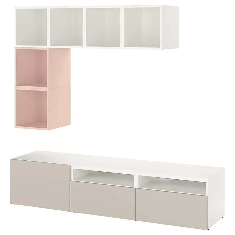IKEA BESTÅ БЕСТО / EKET ЭКЕТ, комбинация для ТВ, светло-серый / бежевый / белый / бледно-розовый, 180x42x170 см 294.304.86 фото №1