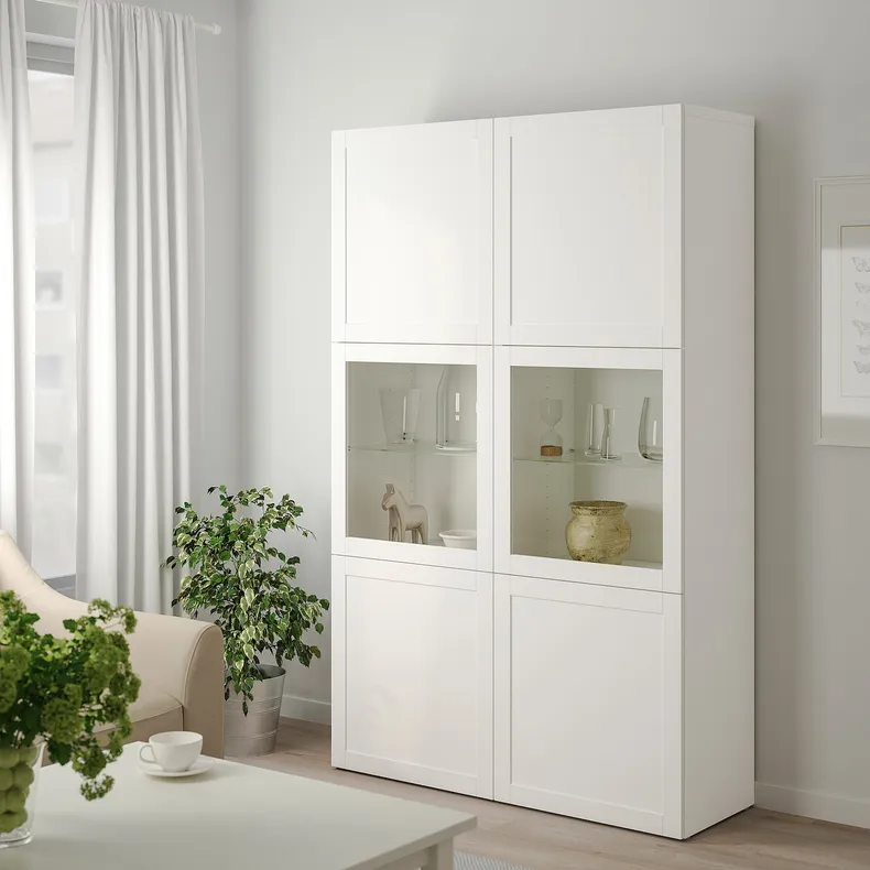 IKEA BESTÅ БЕСТО, комбинация д / хранения+стекл дверц, белое прозрачное стекло Hanviken / Sindvik, 120x42x193 см 190.594.39 фото №6