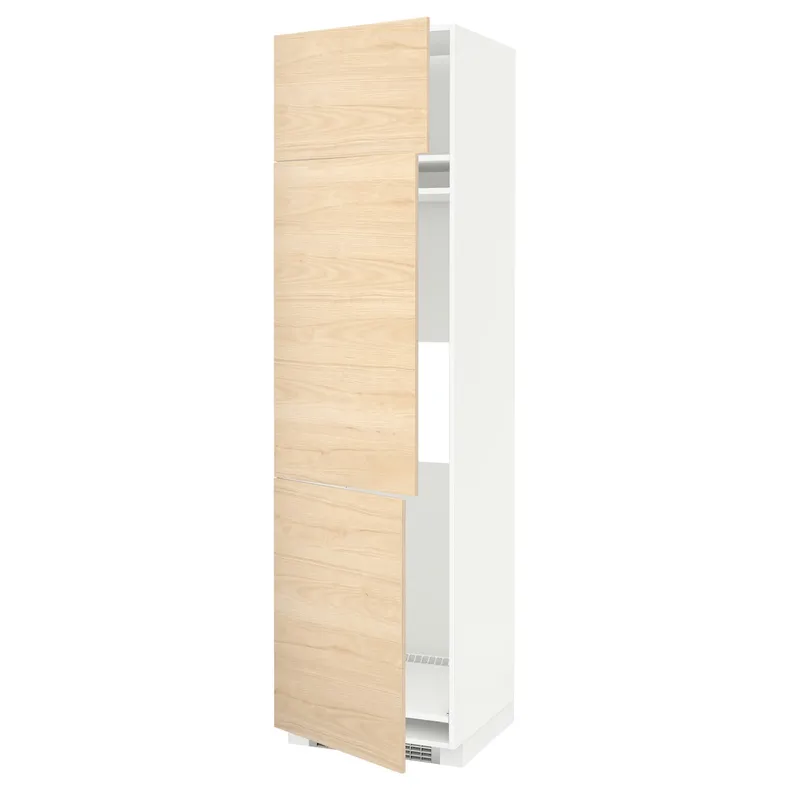IKEA METOD МЕТОД, высокий шкаф д / холод / мороз / 3 дверцы, белый / аскерсундский узор светлый ясень, 60x60x220 см 394.566.02 фото №1