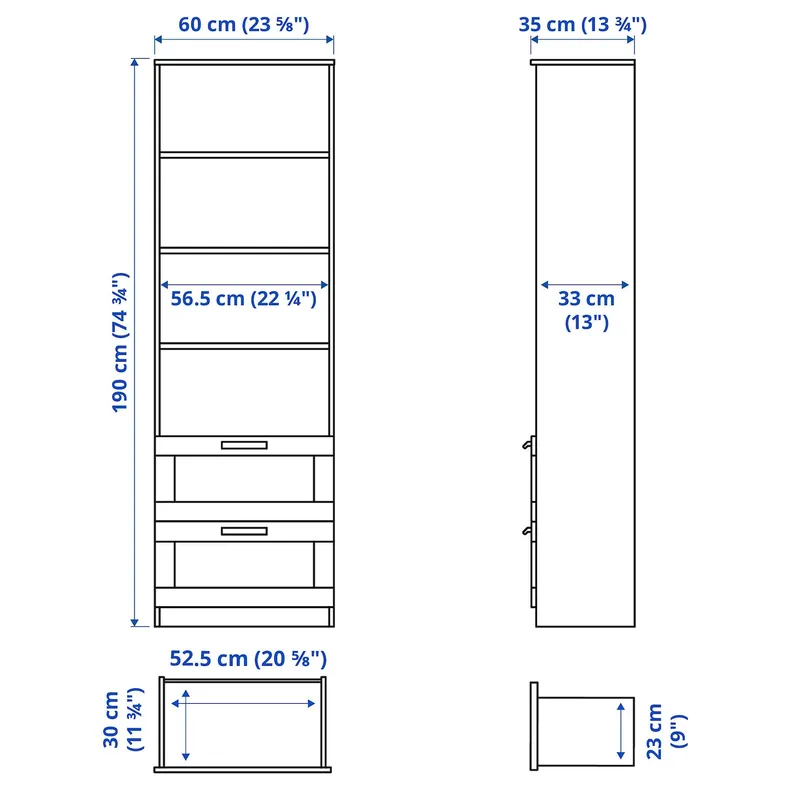 IKEA BRIMNES БРІМНЕС, книжкова шафа, білий, 60x190 см 903.012.25 фото №3