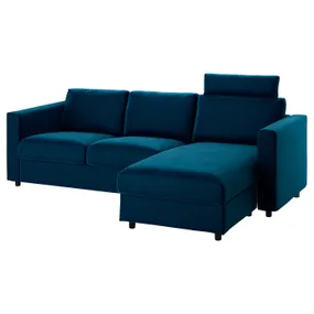IKEA VIMLE ВІМЛЕ, 3-місний диван, з шезлонгом з підголовником/Djuparp темно-зелено-синій 594.336.00 фото