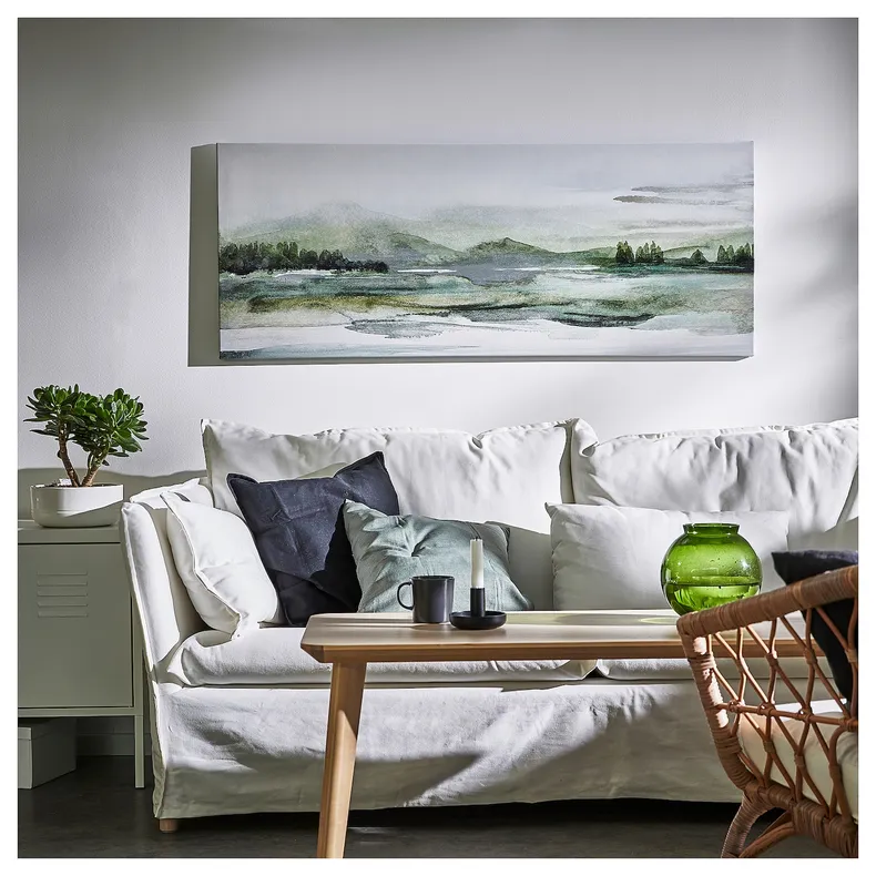 IKEA BJÖRKSTA БЬЙОРКСТА, картина з рамкою, зелена природа / срібло, 140x56 см 695.089.25 фото №3