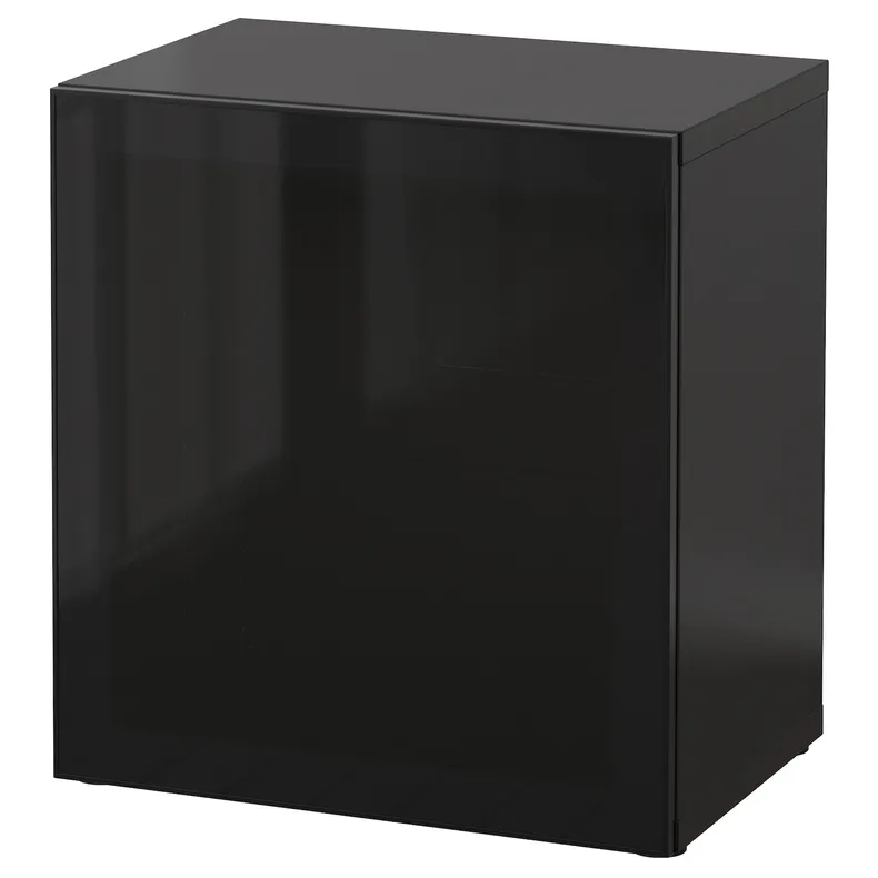 IKEA BESTÅ БЕСТО, стеллаж со стеклянн дверью, черный / коричневый / глассвик черный / тонированное стекло, 60x42x64 см 990.477.63 фото №1