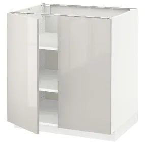 IKEA METOD МЕТОД, підлогова шафа з полицями / 2 дверцят, білий / Ringhult світло-сірий, 80x60 см 694.550.31 фото
