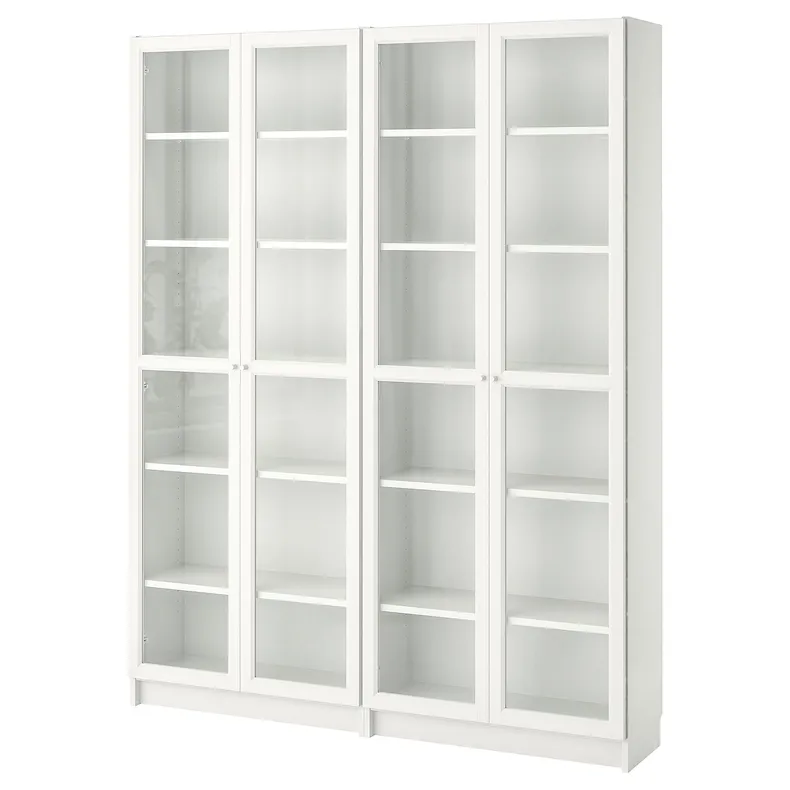 IKEA BILLY БІЛЛІ / OXBERG ОКСБЕРГ, книжкова шафа, білий/скло, 160x30x202 см 890.178.32 фото №1