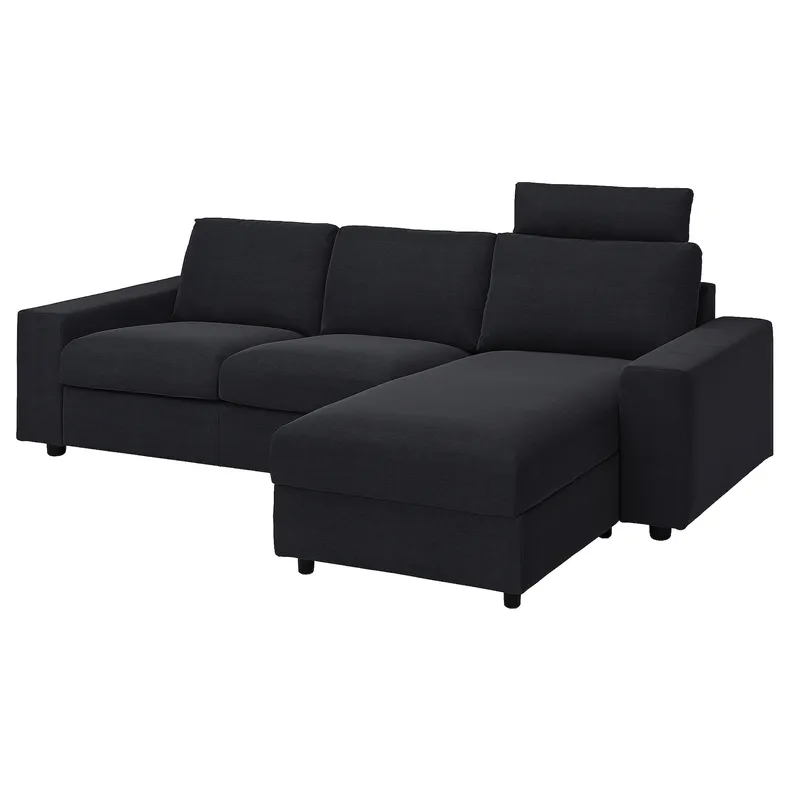 IKEA VIMLE ВИМЛЕ, 3-местный диван с козеткой, с подголовником с широкими подлокотниками / Саксемара черный синий 194.017.62 фото №1