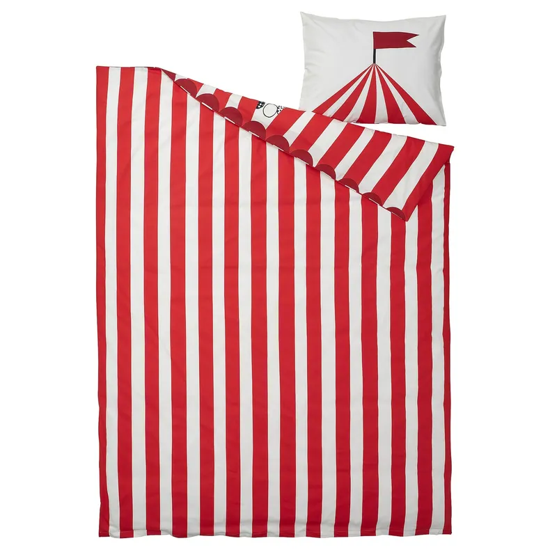 IKEA BUSENKEL БУСЕНКЕЛЬ, підковдра та наволочка, орнамент цирк червоний / білий, 150x200 / 50x60 см 605.178.25 фото №3