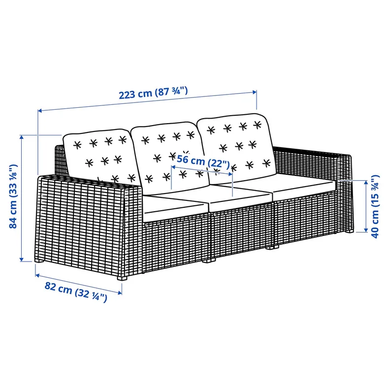 IKEA SOLLERÖN СОЛЛЕРЕН, 3-місний модульний диван для вулиці, темно-сірий/бежевий куддарна, 223x82x84 см 793.036.45 фото №5