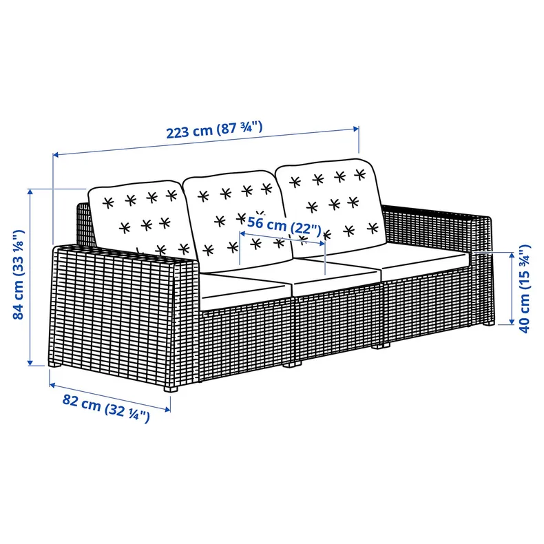 IKEA SOLLERÖN СОЛЛЕРОН, 3-местный модульный диван, садовый, темно-серый / куддарна-бежевый, 223x82x84 см 793.036.45 фото №5