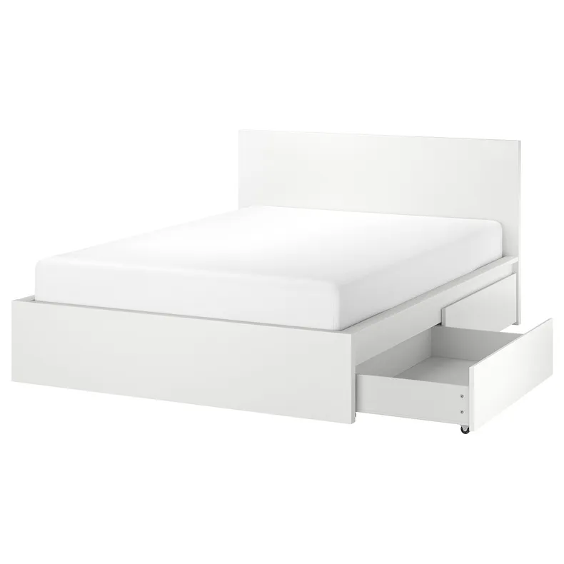 IKEA MALM МАЛЬМ, каркас кровати с 4 ящиками, белый / Линдбоден, 160x200 см 694.950.08 фото №1