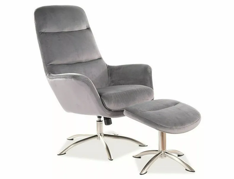 Кресло мягкое с подставкой для ног бархатное SIGNAL NIXON Velvet, Bluvel 14 - серый фото №1