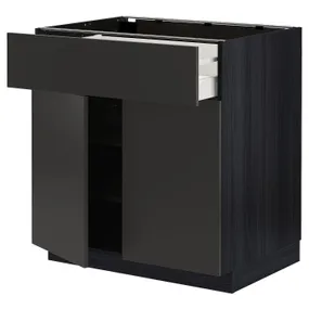 IKEA METOD МЕТОД / MAXIMERA МАКСИМЕРА, напольный шкаф с ящиком / 2дверцами, черный / никебо матовый антрацит, 80x60 см 294.975.04 фото