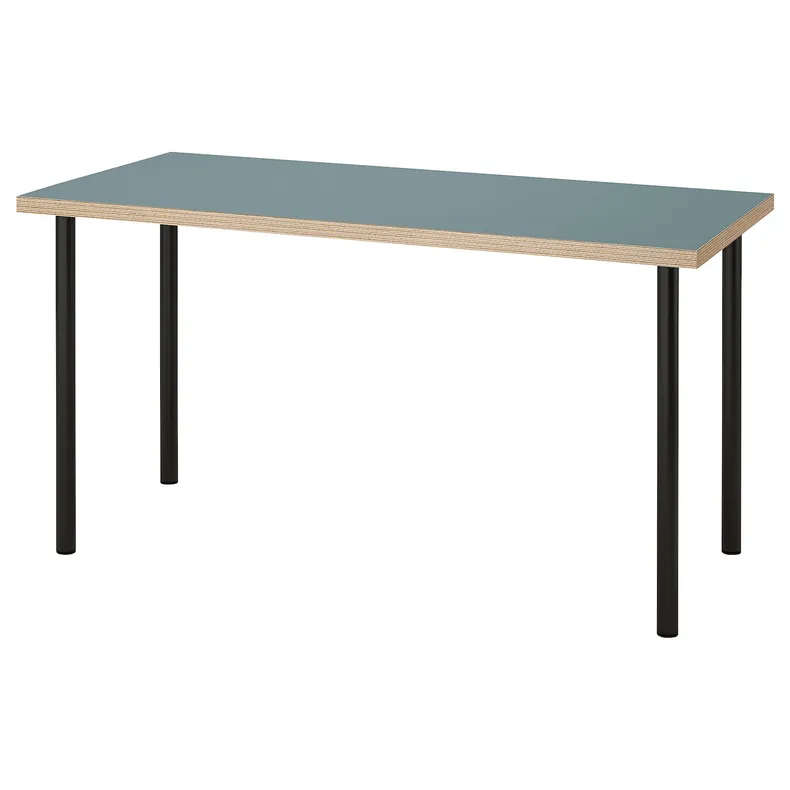 IKEA LAGKAPTEN ЛАГКАПТЕН / ADILS АДІЛС, письмовий стіл, сіро-бірюзовий / чорний, 140x60 см 595.234.55 фото №1