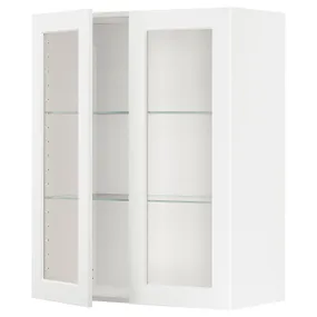 IKEA METOD МЕТОД, настінна шафа, полиці / 2 склх дверц, білий Енкопінг / білий імітація дерева, 80x100 см 594.734.79 фото