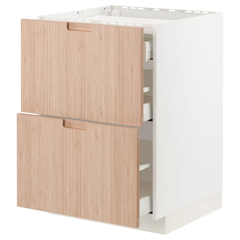 IKEA METOD МЕТОД / MAXIMERA МАКСИМЕРА, напольн шкаф / 2 фронт пнл / 3 ящика, белый / светлый бамбук, 60x60 см 993.302.71 фото №1