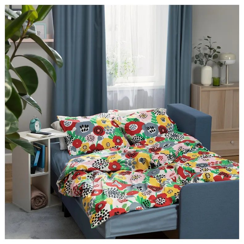 IKEA BRUKSVARA БРУКСВЭРА, пододеяльник и 2 наволочки, разноцветный / цветочный рисунок, 200x200 / 50x60 см 105.738.28 фото №5