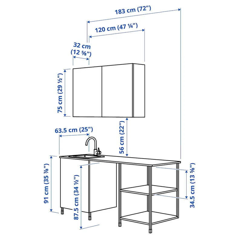 IKEA ENHET ЭНХЕТ, кухня, антрацит / белый, 183x63.5x222 см 193.374.60 фото №3