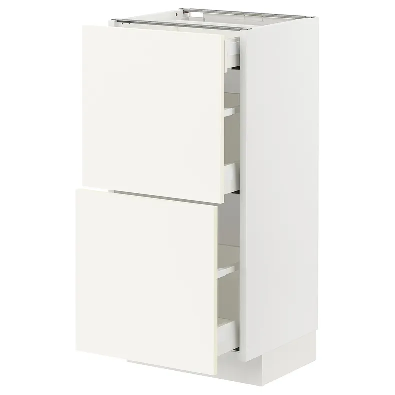IKEA METOD МЕТОД / MAXIMERA МАКСИМЕРА, напольный шкаф / 2 фасада / 3 ящика, белый / Вальстена белый, 40x37 см 295.072.25 фото №1