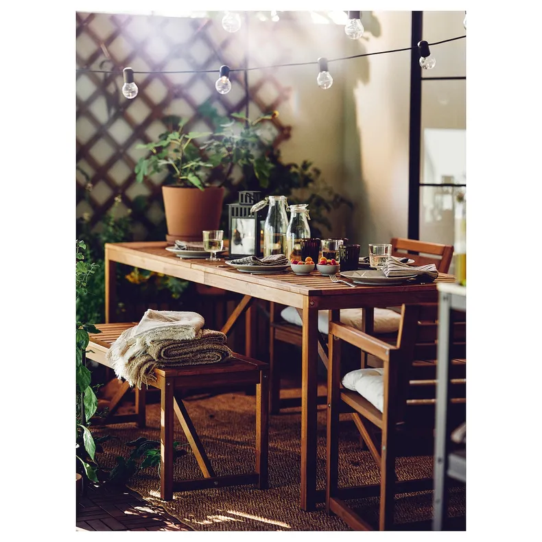 IKEA NÄMMARÖ НЕММАРЕ, стіл, для вулиці, світло-коричнева морилка, 200x75 см 305.102.98 фото №3