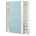 IKEA PAX ПАКС / MEHAMN / AULI МЕХАМН / АУЛИ, гардероб с раздвижными дверьми, белый 2стр / светло-голубое зеркало, 150x44x201 см 395.517.03 фото thumb №1