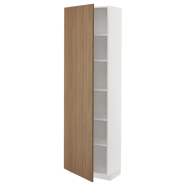 IKEA METOD МЕТОД, высокий шкаф с полками, белый / Имитация коричневого ореха, 60x37x200 см 495.199.01 фото №1