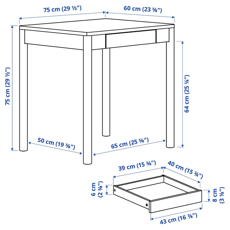 IKEA TONSTAD ТОНСТАД, письмовий стіл, вершки, 75x60 см 305.382.02 фото №2