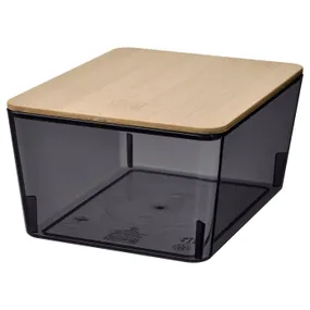 IKEA KUGGIS КУГГІС, коробка з кришкою, прозорий чорний/бамбук, 13x18x8 см 395.612.93 фото