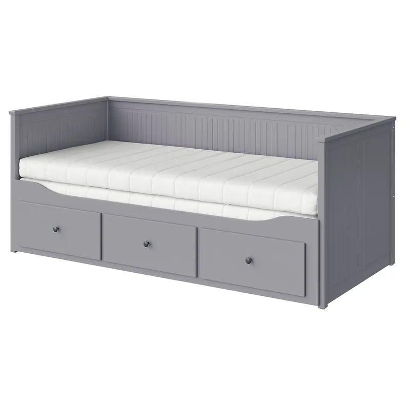 IKEA HEMNES ХЕМНЕС, кушетка, 3 шухляди/2 матраци, сірий/ОФЙЕЛЛ середньої жорсткості, 80x200 см 195.214.82 фото №1