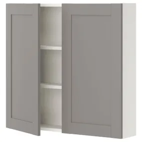 IKEA ENHET ЕНХЕТ, настінна шафа з 2 полицями/дверцят, біла/сіра рамка, 80x17x75 см 593.236.92 фото