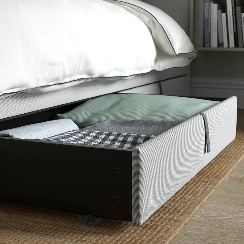 IKEA GLADSTAD ГЛАДСТАД, кровать с обивкой,4 кроватных ящика, Кабуса светло-серый, 160x200 см 594.070.12 фото №6