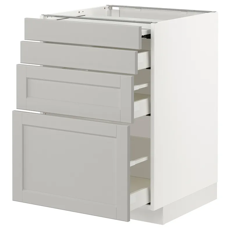 IKEA METOD МЕТОД / MAXIMERA МАКСИМЕРА, напольный шкаф с выдвиж панелью / 3ящ, белый / светло-серый, 60x60 см 594.337.04 фото №1